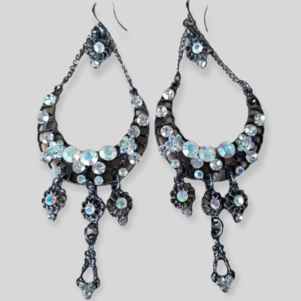 Amrita Singh Gunmetal Austrian Crystal Chandelier Earrings
